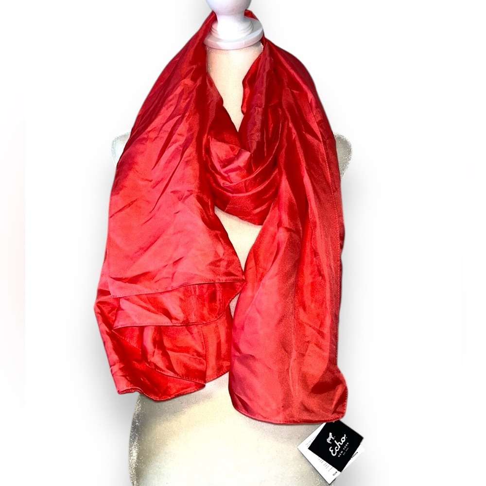 Echo Oversized Silk Scarf Coral 9x69 - Picture 2 of 11